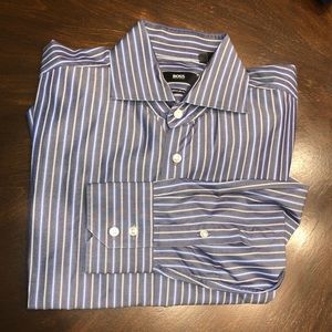 Hugo Boss Dress Shirt Gray with Blue & White